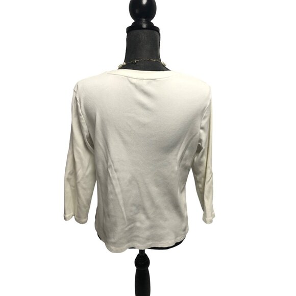 Lands End Ribbed Top Womens Size Large 14-16 White V Neck Shirt Casual Layering - Picture 4 of 7